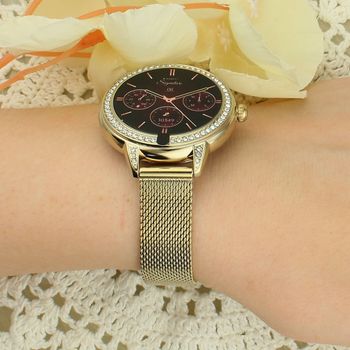 Garett Stella złoty stalowy – smartwatch damski AMOLED, rozmowy Bluetooth, bransoleta + pasek cyrkonie.jpg